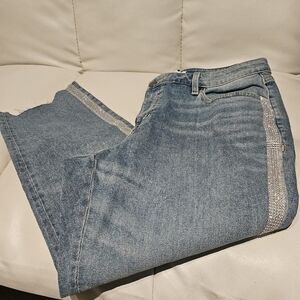 Lane Bryant Blue Jeans Size 14 Sparkle edge trim High rise straight fit raw edge